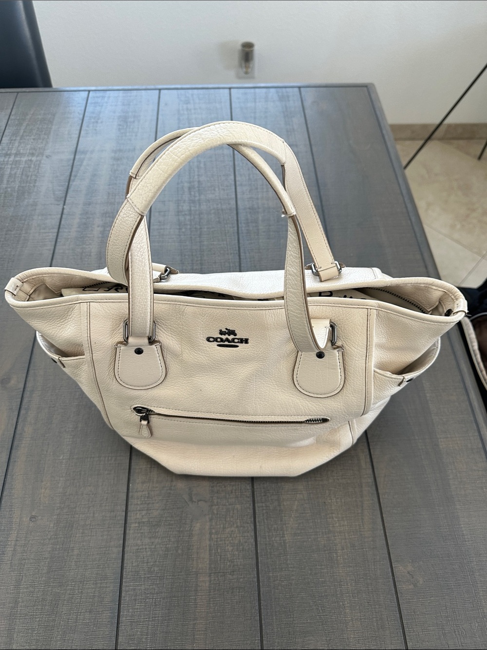 Coach Cream Pebbled Leather Shoulder Tote